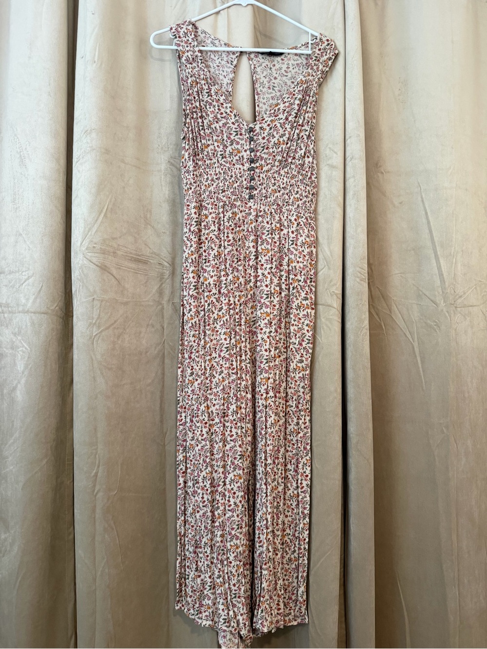 American Eagle Outfitters Floral Wide Leg Jumpsuit in Cream and Pink